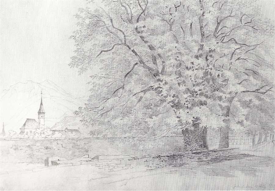 门德尔松：因特拉肯的树丛（素描，1842）
