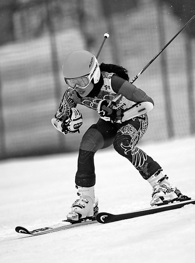 2月18日，陈美在索契冬奥会高山滑雪女子大回转决赛中。