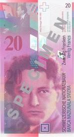瑞士法郎20元钞票上的奥涅格肖像